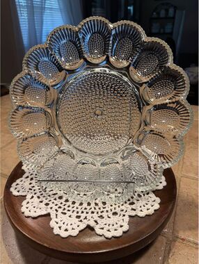 22.  Vintage Indiana Glass Co. Hobnail Deviled Egg Plate Clear Glass 15 eggs 11"